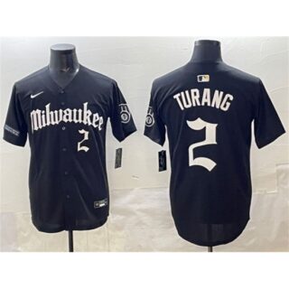 Men's Milwaukee Brewers #2 Brice Turang Black 'Gothic 414 Shadows Edition' Vapor Premier Limited Stitched Jersey