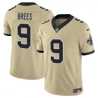 Men's New Orleans Saints #9 Drew Brees Gold 2025 F.U.S.E. Alternate Vapor Limited Football Stitched Jersey