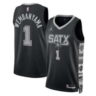 Men's San Antonio Spurs #1 Victor Wembanyama Black 2025 Statement Edition Stitched Basketball Jersey