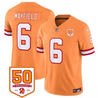 Men's Tampa Bay Buccaneers #6 Baker Mayfield Orange 2025 F.U.S.E. 50th Anniversary Vapor Untouchable Limited Football Stitched Jersey