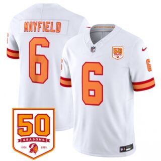 Men's Tampa Bay Buccaneers #6 Baker Mayfield White 2025 F.U.S.E. 50th Anniversary Vapor Untouchable Limited Football Stitched Jersey