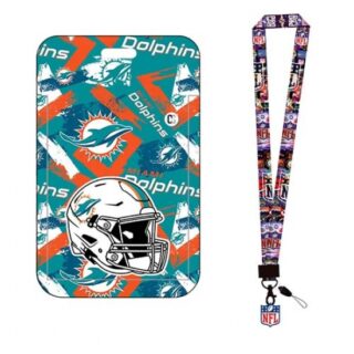 Miami dolphin ID Stickers Badge Holder with Lanyard, Hard Plastic Key Card Work Badge Sleeve for Office, School, Factory, ID Credit Cards 3