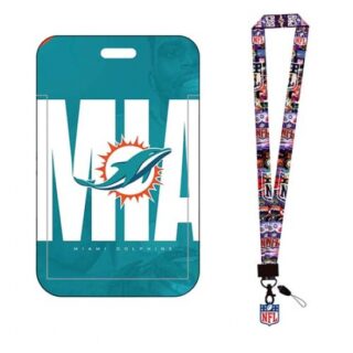 Miami dolphin ID Stickers Badge Holder with Lanyard, Hard Plastic Key Card Work Badge Sleeve for Office, School, Factory, ID Credit Cards Proximity Key C