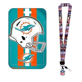 Miami dolphin ID Stickers Badge Holder with Lanyard, Hard Plastic Key Card Work Badge Sleeve for Office, School, Factory, ID Credit Cards