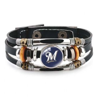 Milwaukee Brewers MLB Pro football team jewel cowhide bracelet leather hand jewelry