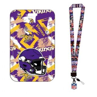 Minnesota Vikings ID Stickers Badge Holder with Lanyard, Hard Plastic Key Card Work Badge Sleeve for Office, School, Factory, ID Credit Cards