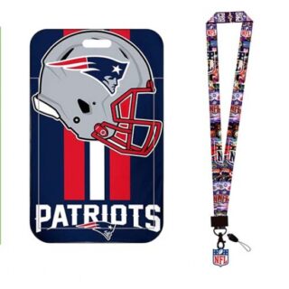 New England Patriots ID Stickers Badge Holder with Lanyard, Hard Plastic Key Card Work Badge Sleeve for Office, School, Factory, ID Credit Cards 3