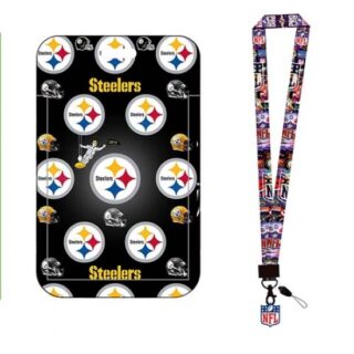 Pittsburgh Steelers ID Stickers Badge Holder with Lanyard, Hard Plastic Key Card Work Badge Sleeve for Office, School, Factory, ID Credit Cards