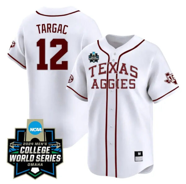 Texas A&M Aggies #12 Rayan Targac 2024 College World Series Vapor Premier Limited NCAA Baseball White Alternate Stitched Jersey
