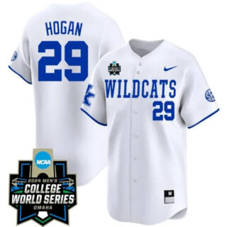 Robert Hogan Jersey #29 Kentucky Wildcats 2024 College World Series Vapor Premier Limited NCAA Baseball Stitched White Pinstripe