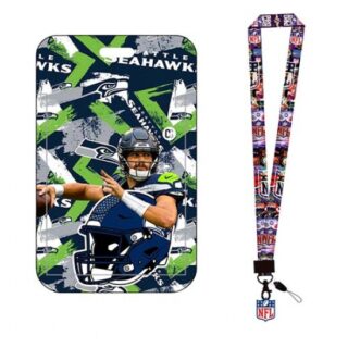 Seattle Seahawks ID Stickers Badge Holder with Lanyard, Hard Plastic Key Card Work Badge Sleeve for Office, School, Factory, ID Credit Cards