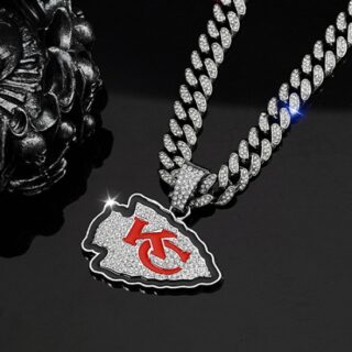 Silver 20inch Kansas City Chiefs Team head NFL pendant Europe and the United States new fashion personality football necklace men and women street hip-hop
