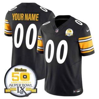 Pittsburgh Steelers 50th Anniversary Of Super Bowl IX Patch Vapor Limited Custom Jersey All Stitched Black