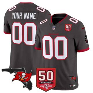 Tampa Bay Buccaneers Throwback 50th Season Patch Vapor Limited Custom Jersey All Stitched Pewter