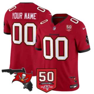 Tampa Bay Buccaneers Throwback 50th Season Patch Vapor Limited Custom Jersey All Stitched Red