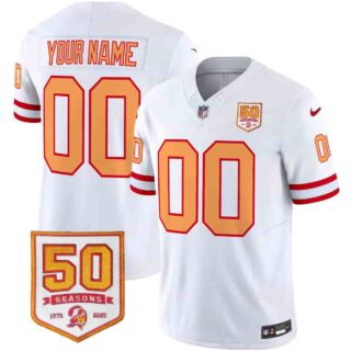 Tampa Bay Buccaneers Throwback 50th Season Patch Vapor Limited Custom Jersey All Stitched White