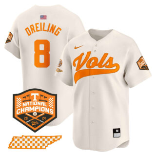Tennessee Volunteers 2024 Champions Vapor Premier Limited baseball Jersey All Stitched Cream #8 Dylan Dreiling