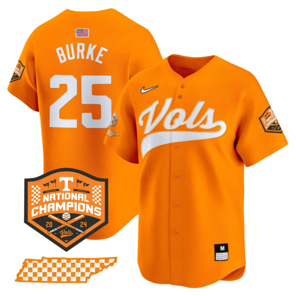 Tennessee Volunteers 2024 Champions Vapor Premier Limited baseball Jersey All Stitched Orange #25 Blake Burke