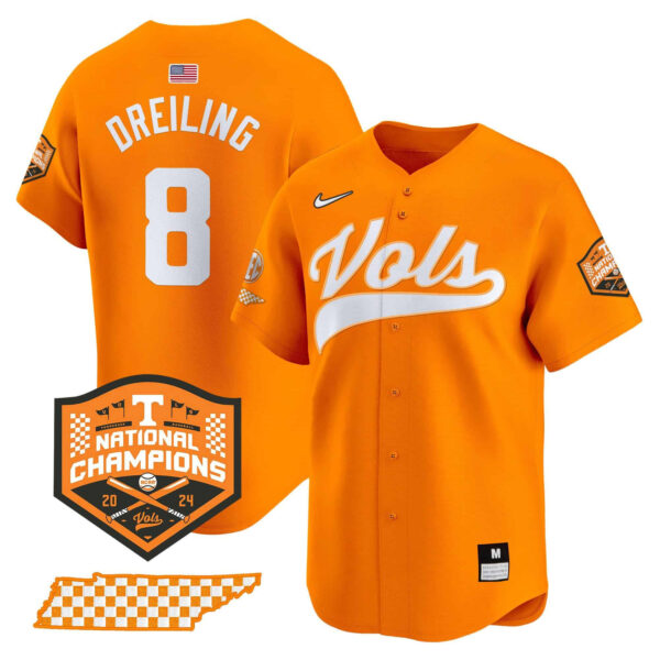 Tennessee Volunteers 2024 Champions Vapor Premier Limited baseball Jersey All Stitched Orange #8 Dylan Dreiling