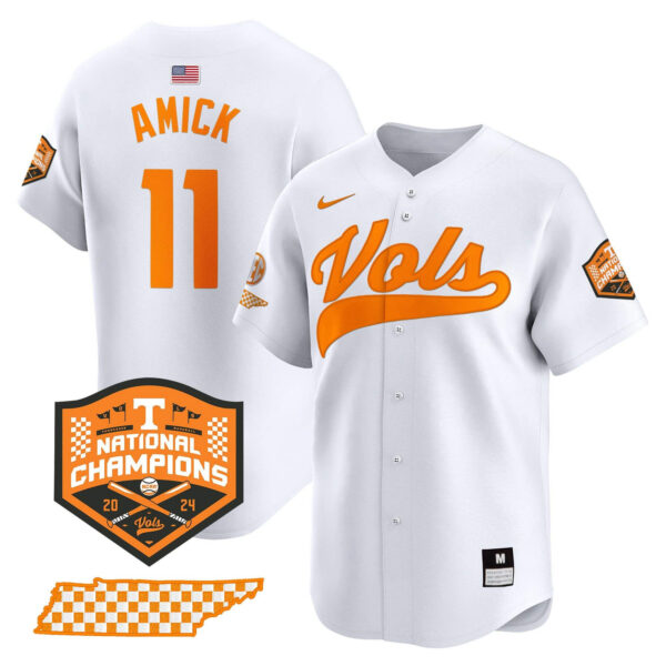 Tennessee Volunteers 2024 Champions Vapor Premier Limited baseball Jersey All Stitched White #11 Billy Amick