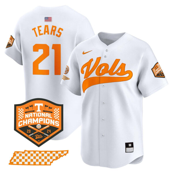 Tennessee Volunteers 2024 Champions Vapor Premier Limited baseball Jersey All Stitched White #21 Kavares Tears