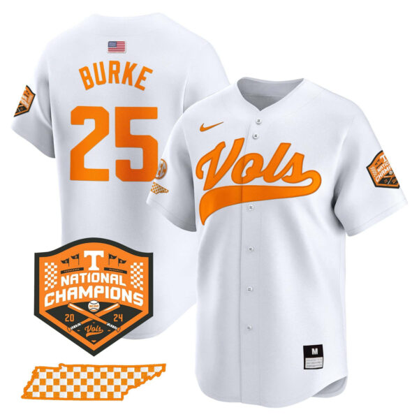 Tennessee Volunteers 2024 Champions Vapor Premier Limited baseball Jersey All Stitched White #25 Blake Burke