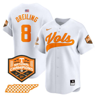 Tennessee Volunteers 2024 Champions Vapor Premier Limited baseball Jersey All Stitched White #8 Dylan Dreiling