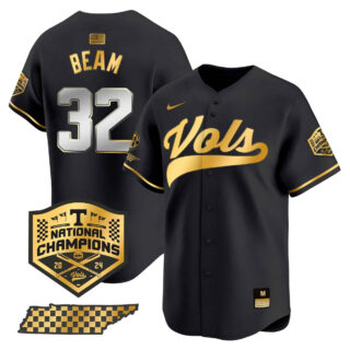 Tennessee Volunteers 2024 Champions Vapor Premier Limited baseball Jersey All StitchedBlack Gold #32 Drew Beam