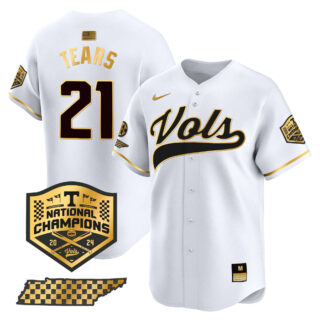 Tennessee Volunteers Jersey 2024 College World Series Vapor Premier Limited V2 NCAA Baseball Stitched White Gold #21 Kavares Tears