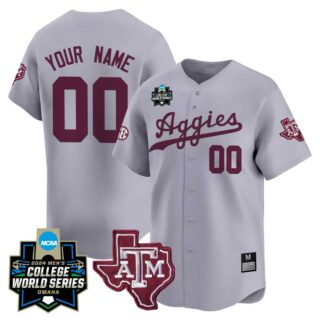 Custom Texas A&M Aggies 2024 College World Series Vapor Premier Limited Jersey All Stitched Gray