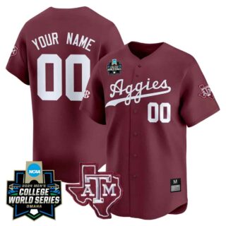 Custom Texas A&M Aggies 2024 College World Series Vapor Premier Limited Jersey All Stitched Maroon