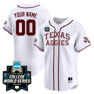 Custom Texas A&M Aggies 2024 College World Series Vapor Premier Limited White Pinstripe Jersey All Stitched
