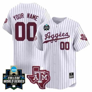 Custom Texas A&M Aggies 2024 College World Series Vapor Premier Limited Maroon Pinstripe Jersey All Stitched