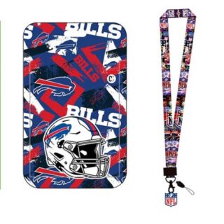 The Buffalo Bills ID Stickers Badge Holder with Lanyard, Hard Plastic Key Card Work Badge Sleeve for Office, School, Factory, ID Credit Cards