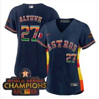 Women's Houston Astros #27 Jose Altuve Navy Mexico With 2022 World Series Champions Patch Cool Base Stitched Baseball Jersey(Run Small)