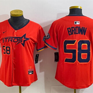 Women's Houston Astros #58 Hunter Brown Orange 2025 City Connect With Texas Patch Limited Stitched Baseball Jersey(Run Small)