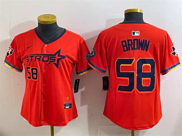 Women's Houston Astros #58 Hunter Brown Orange 2025 City Connect With Texas Patch Limited Stitched Baseball Jersey(Run Small)