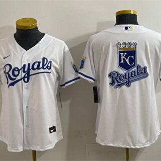 Women's Kansas City Royals Team Big Logo White Cool Base Stitched Jersey(Run Small)