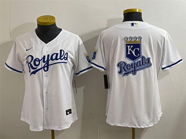 Women's Kansas City Royals Team Big Logo White Cool Base Stitched Jersey(Run Small)
