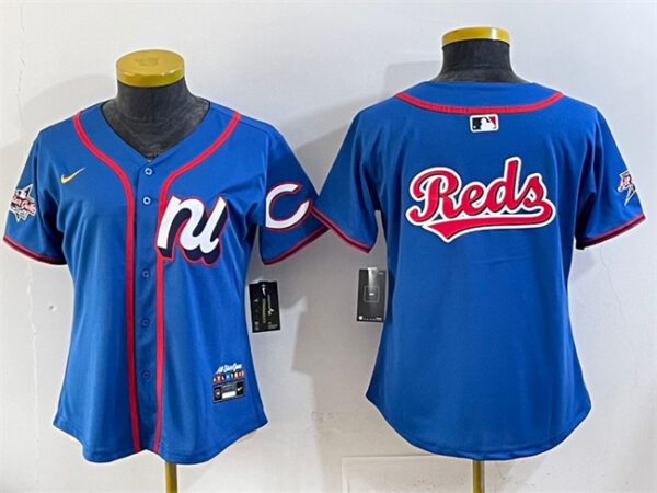 Women's National League Cincinnati Reds Team Big Logo Blue 2025 All-Star Edition Limited Stitched Baseball Jersey(Run Small)