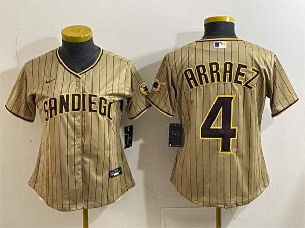 Women's San Diego Padres #4 Luis Arraez Tan Stitched Baseball Jersey(Run Small)