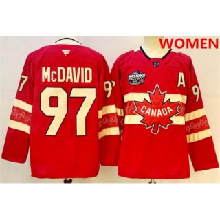 Women's Canada #97 Connor McDavid Red 2025 4 Nations Face-Off Premium With A Stitched Jersey
