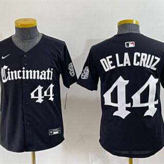 Youth Cincinnati Reds #44 Elly De La Cruz Black 'Gothic Queen City Edition' Vapor Premier Limited Stitched Baseball Jersey