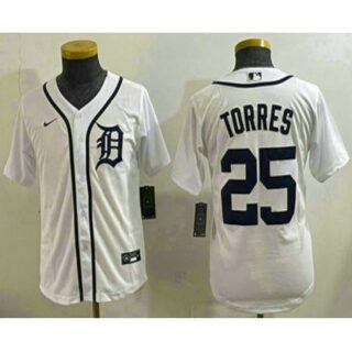 Youth Detroit Tigers #25 Gleyber Torres White Cool Base Stitched Jersey