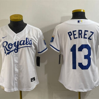 Youth Kansas City Royals #13 Salvador Perez White Cool Base Stitched Baseball Jersey