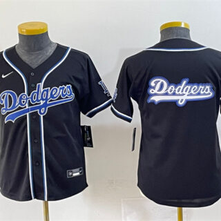 Youth Los Angeles Dodgers Team Big Logo Black Stitched Baseball Jersey