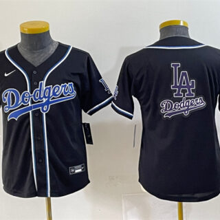 Youth Los Angeles Dodgers Team Big Logo Black Stitched Baseball Jersey