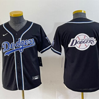 Youth Los Angeles Dodgers Team Big Logo Black Stitched Baseball Jersey