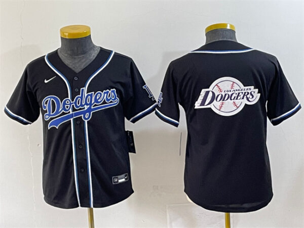 Youth Los Angeles Dodgers Team Big Logo Black Stitched Baseball Jersey