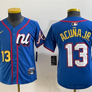 Youth National League #13 Ronald Acuna Jr. Blue 2025 All-Star Edition Limited Stitched Baseball Jersey